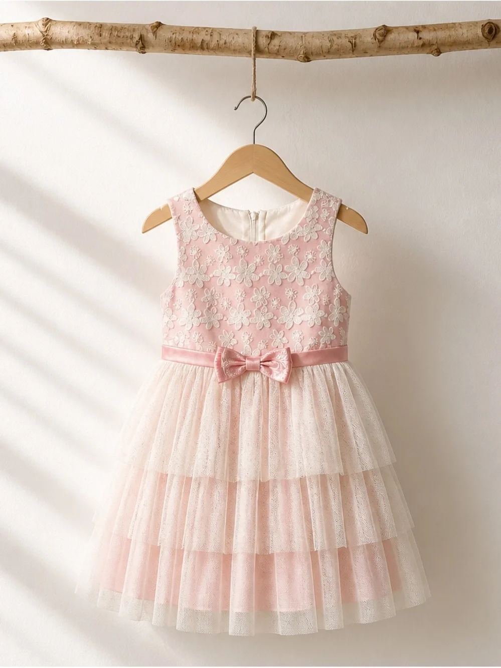 Bonnie Jean Pink Floral Lace Bow-Accent Girls' Party Dress